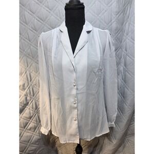 Lloyd Williams Vintage Grey Button Front Blouse Top Polysester
